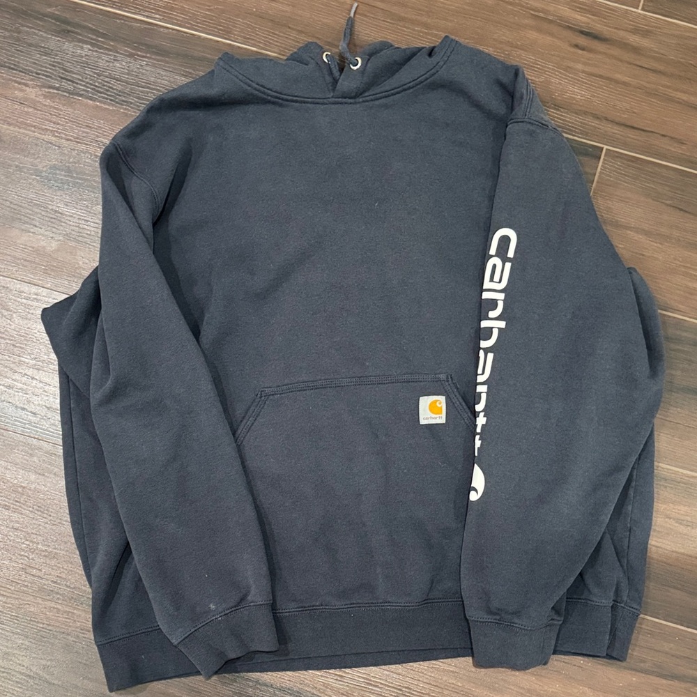 Carhartt Navy Men's Hoodie with Logo Sleeve